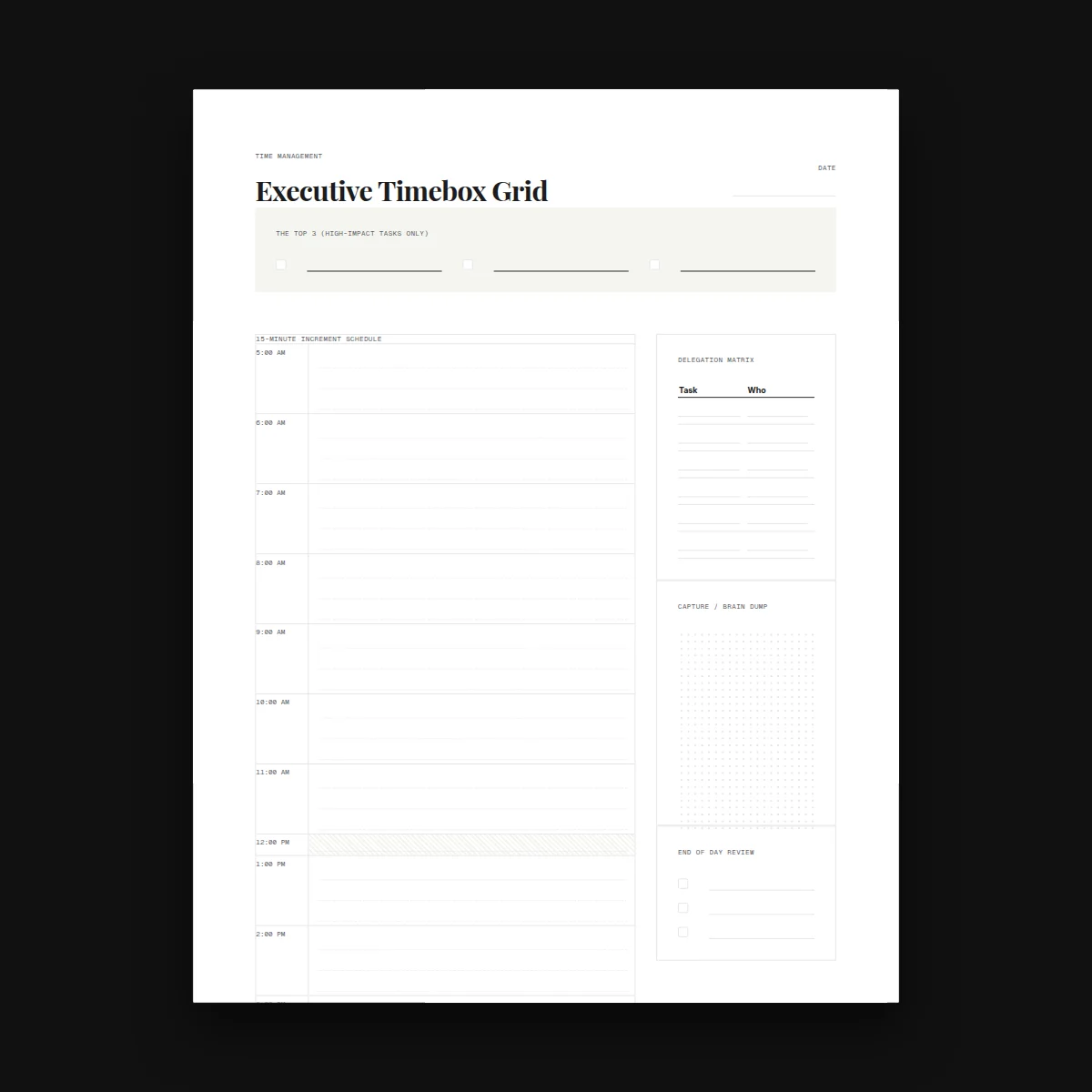 Executive Timebox Grid — Digital Planners