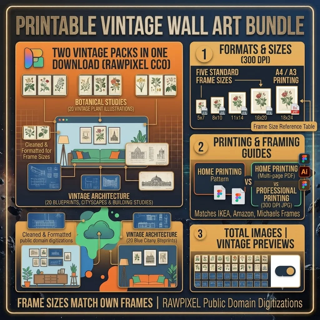 Printable Vintage Wall Art Bundle — Design Assets